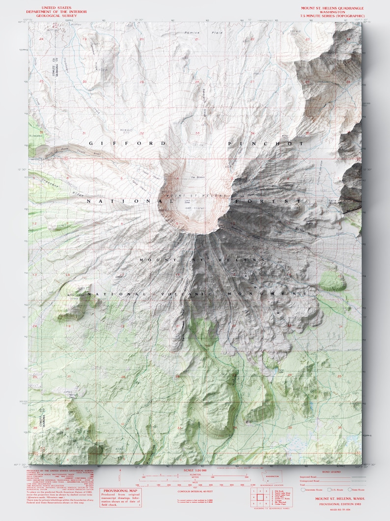 Mount St Helens Topographic Map, Washington National Park, Vintage ...