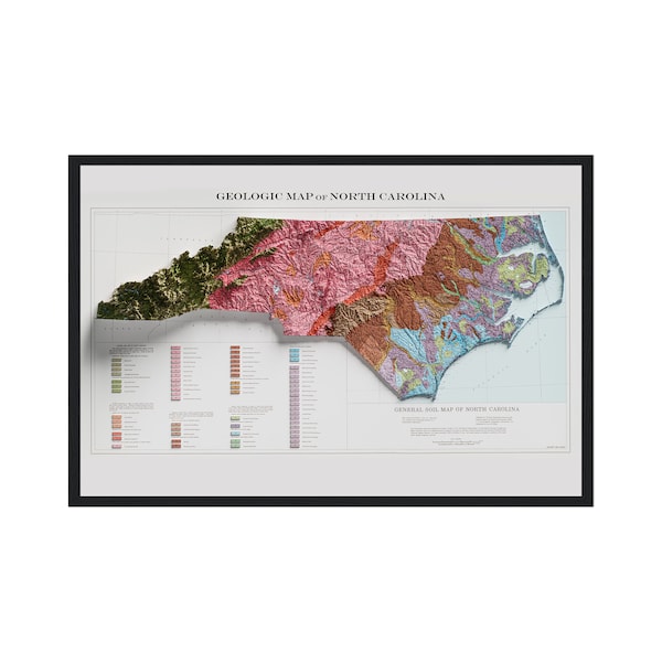 North Carolina Map, Geologic Map of North Carolina-Vintage Reprint Historical Map With Relief Effect, Home Decor Map, NC Wall Art