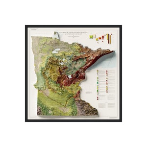 Kaart Minnesota, vintage geologische kaart van Minnesota 1982, muurdecoratie Minnesota, muurkaart Minnesota met reliëfeffect, moderne kunst Minnesota