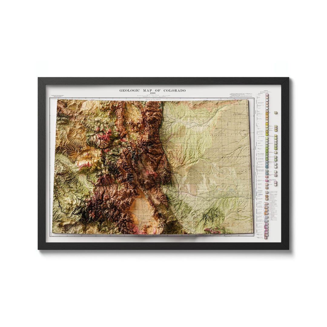 1913 Colorado Geological Map Print, Shaded Relief Style Vintage Wall ...