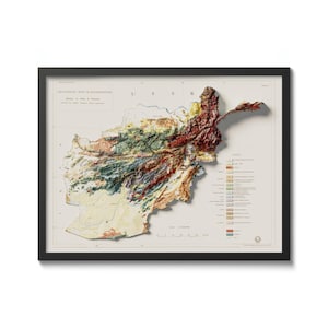 Afghanistan - Vintage Geologische Karte mit 3D-Effekt - 1969 | Afghan Relief Wandkunst | Historisches Wohndekor Geschenk