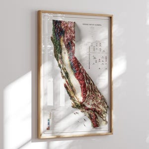 Mapa geológico do estado da Califórnia 1977 Reimpressão vintage Mapa histórico com efeito de relevo, Arte de parede da Califórnia, Decoração de impressão da Califórnia