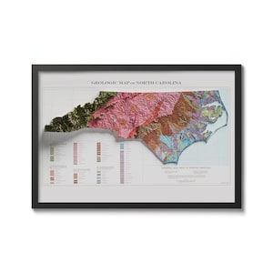 North Carolina Karte, Geologische Karte von North Carolina-Vintage Reprint Historische Karte mit Reliefeffekt, Wohnkultur Karte, PNG Wandkunst