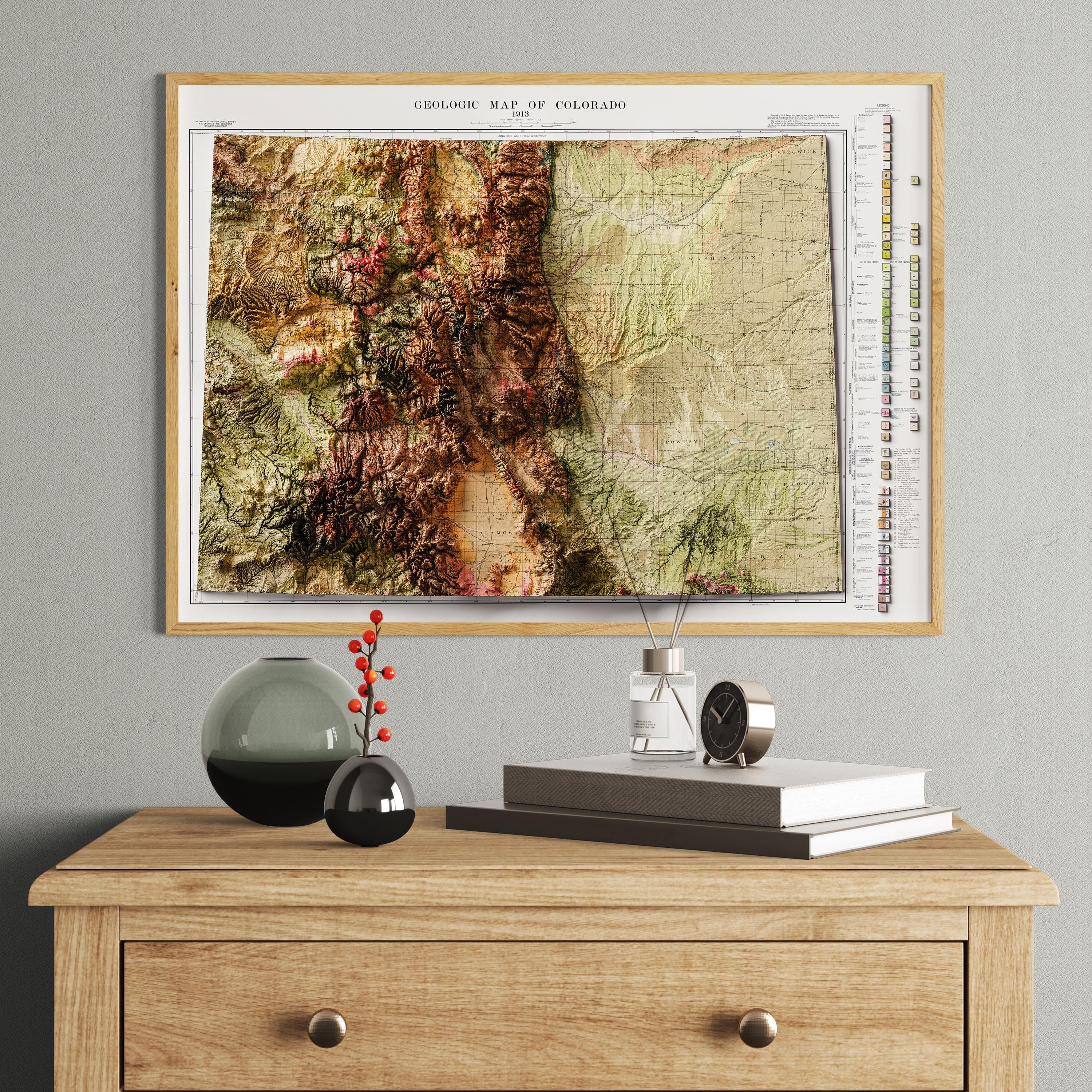 1913 Colorado Geological Map Print, Shaded Relief Style Vintage Wall ...