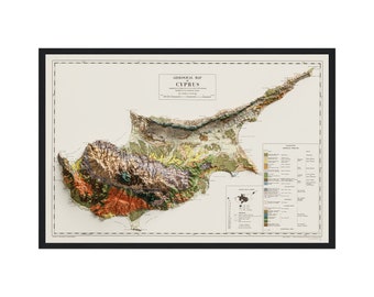 Geologic Map Of Cyprus 1969, Vintage Cyprus Reprint Historical Map With Relief Effect, Cyprus Vintage Wall Art , Cyprus Poster