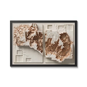 Impression de carte topographique du parc national du Grand Canyon, art mural en relief ombré, carte vintage aspect 3D, cadeau unique pour géologues, décoration d'intérieur