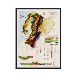 Ecuador Map 1982 Vintage Reprint Historical Map With Relief Effect, Ecuador Art, Ecuador Poster, Ecuador Gifts, Ecuador Home Decor