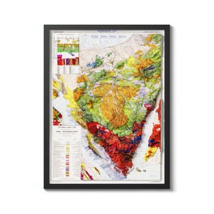 Impression de carte géologique de la péninsule du Sinaï de 1980, art mural vintage en relief ombré, carte topographique, décoration historique, cadeau unique pour géologues