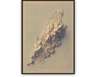 Mappa topografica dell'Isola di Man 1921 Ristampa vintage Mappa storica con effetto in rilievo