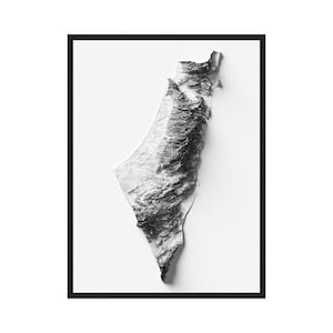 Mapa de Israel com efeito de relevo, mapa de elevação de Israel, arte moderna, estilo minimalista, decoração de parede, mapa de relevo sombreado de Israel, presentes israelenses