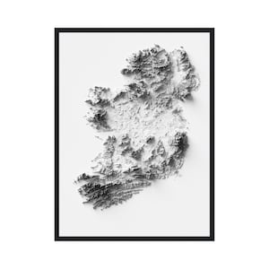 Irland Karte mit Reliefeffekt, moderne Kunst, minimalistischer Stil, Wanddekor, Irland schattierte Reliefkarte, Irland Geschenke, Irland Höhenkarte
