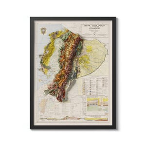 Mapa geológico de Ecuador 1969 Reimpresión vintage Mapa histórico con efecto de relieve, Arte de Ecuador, Póster de Ecuador, Regalos de Ecuador, Decoración del hogar de Ecuador
