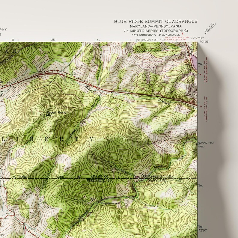 Blue Ridge Map, Blue Ridge Mountains Wall Art, Vintage Blue Ridge