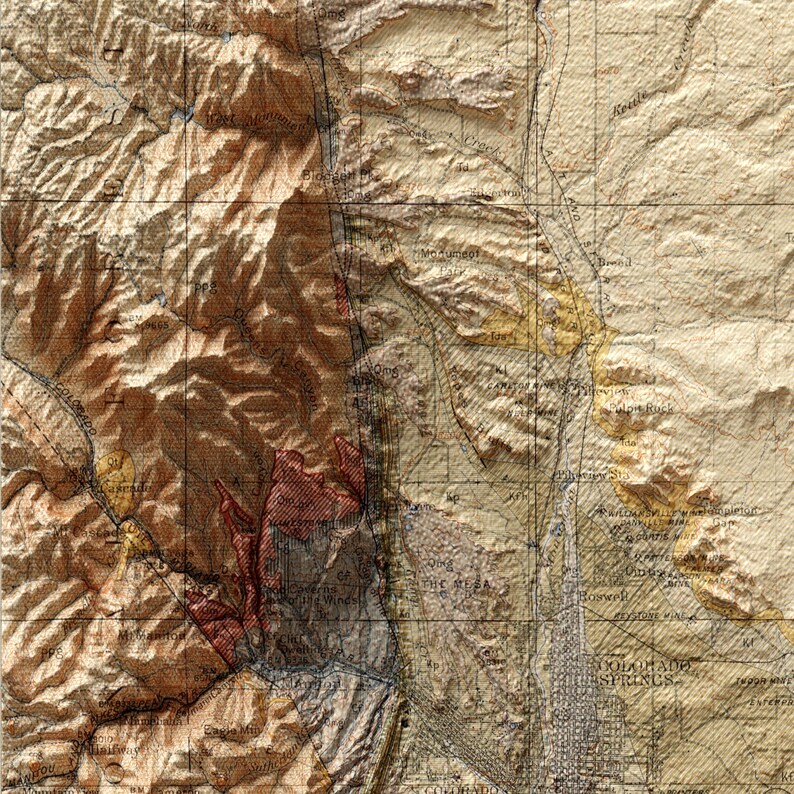 Topographic Map of Colorado Springs 1912 Vintage Reprint Historical Map
