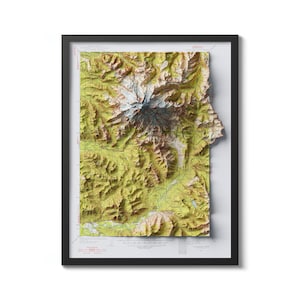Vintage Mount Rainier-kaart 1924 | Muurkunst nationaal park | Reisdecoratie Washington | 3D-reliëfeffectafdruk