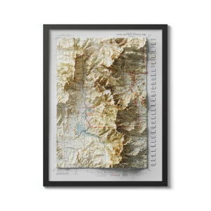 Topographie de 1915 du parc national des montagnes Rocheuses, art mural pour décoration d'intérieur, cadeau unique pour la fête des pères, impression de carte en relief ombragé
