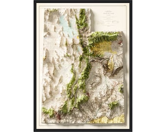 Utah Topographic Map 1959, Vintage Reprint Historical Map With Raised Relief Effect, Utah Home Decor, Utah Vintage Map Art, Utah Poster