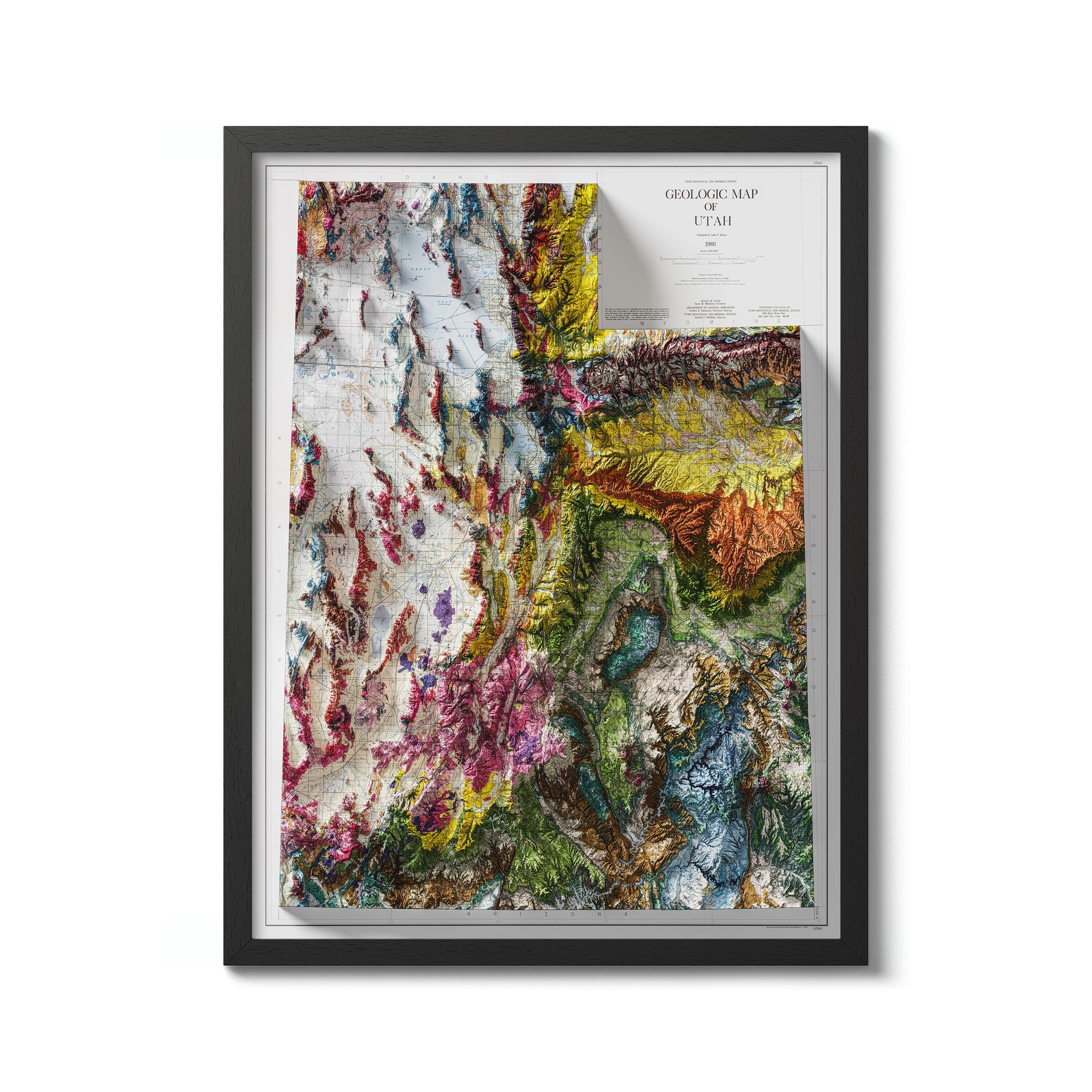 Utah Geologic Map 1980 Vintage Reprint Historical Map, Shaded Relief Map, Utah Home Decor, Utah Vintage Map Art, Utah Poster