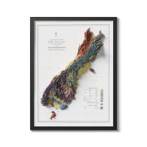 Neuseeland 1947 Südinsel Geologische Karte Vintage Reprint Historische Karte mit Reliefeffekt, Vintage Wandkunst Geschenk