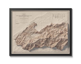 Great Smoky Mountains West Topographic Map Print, Vintage Shaded Relief Wall Art