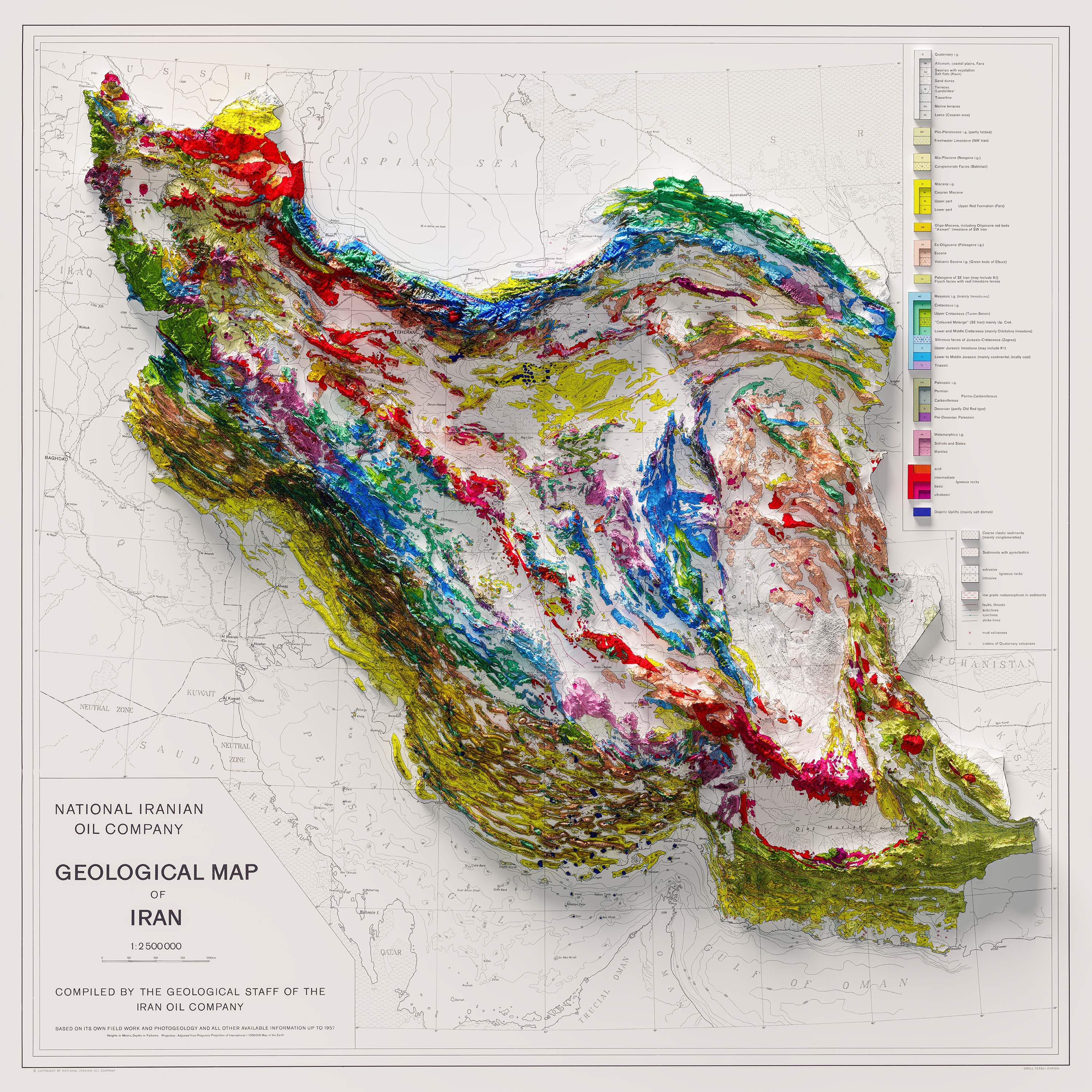 Iran Geological Map Print, Iran Vintage Reprint Historical Map With