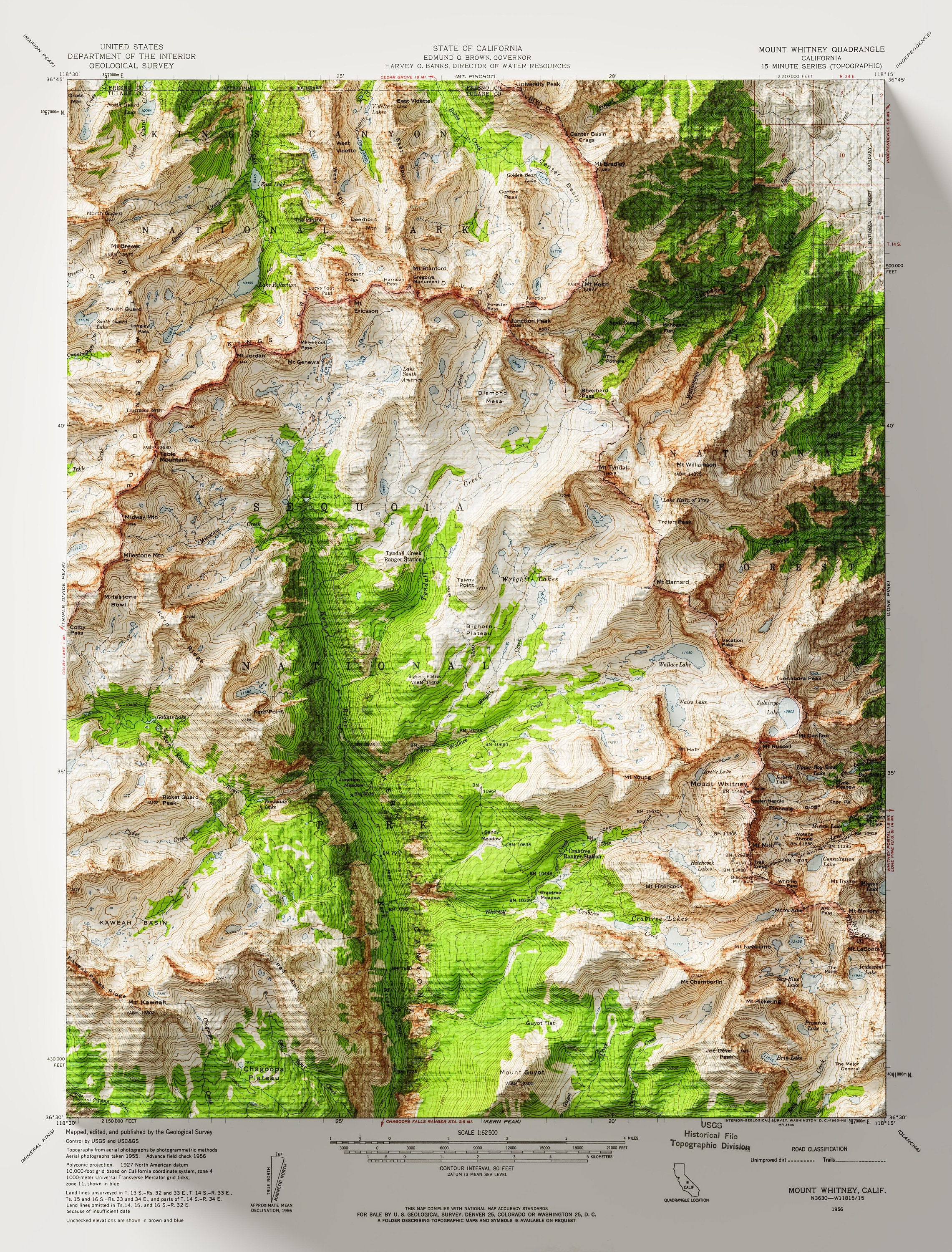 Mount Whitney Topographic Map Print, Sierra Nevada Wall Art - Etsy