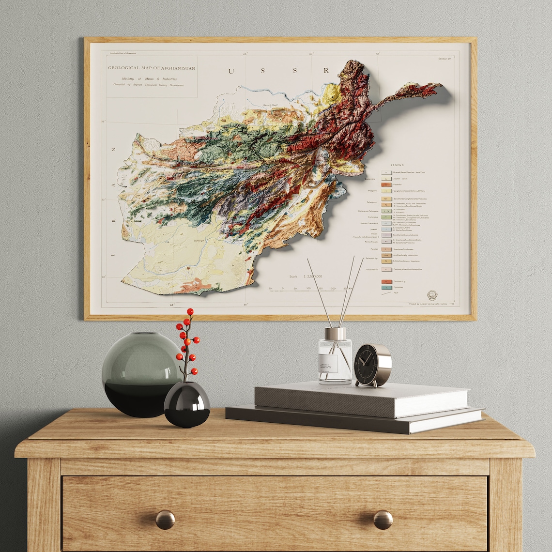 Vintage Afghanistan Map Print – 1969 Geological Shaded Relief Wall Art ...