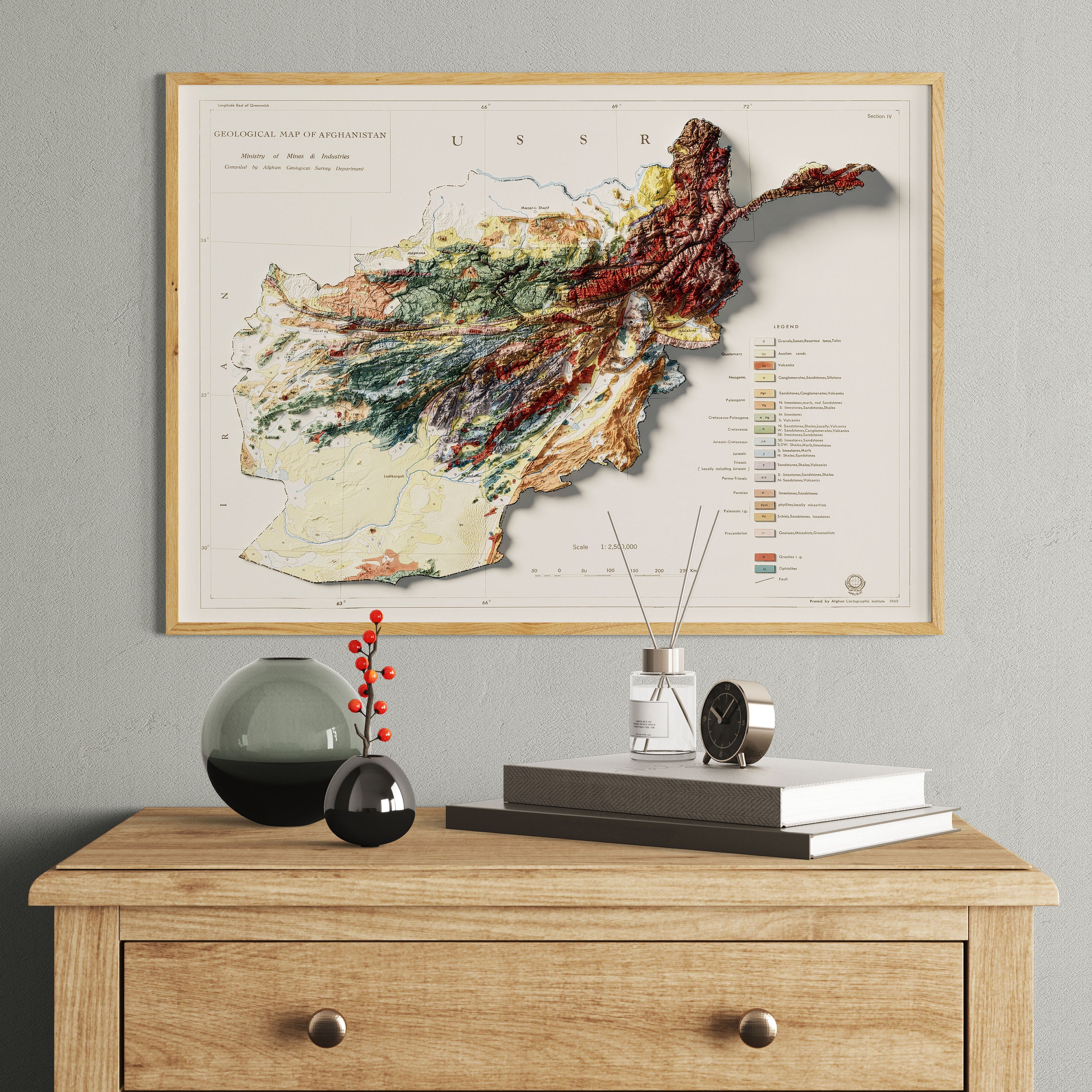 Vintage Afghanistan Map Print – 1969 Geological Shaded Relief Wall Art ...