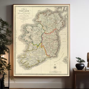 Vintage Landkarte von Irland 1847, Landkarte Antik Stil, Wand Kunst, Haus Dekor, Housewarminggeschenk