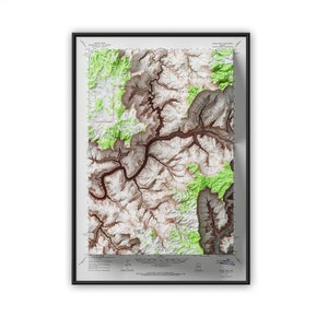 Grand Canyon Kanab Point-kaart - Grand Canyon National Park-kaart-Arizona, topografische kaart met reliëfeffect, kunst aan de muur,