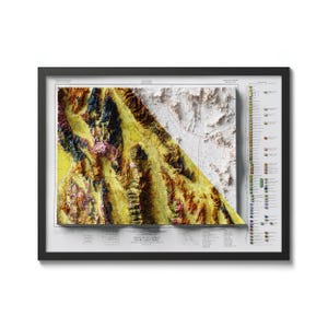 Geologische kaart van Death Valley-Californië 1980 vintage herdruk historische kaart met reliëfeffect, Death Valley-kaart afdrukken, decor Death Valley