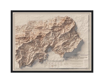 Great Smoky Mountains National Park Topographic Map East Part, Vintage Reprint Historical Map With Relief Effect, Vintage Art, Wall Poster