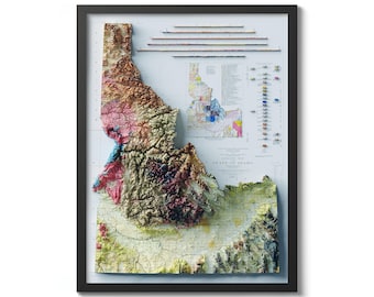 Vintage 1947 Idaho Geological Map – Shaded Relief Wall Art