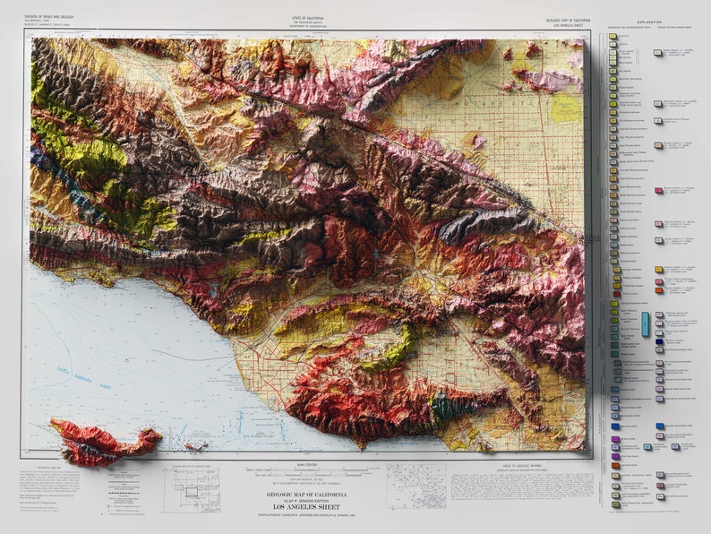Los Angeles Map 1969 Geological Map of Los Angeles Los - Etsy