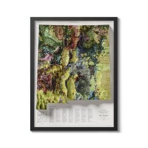 New Mexico Karte 1965 Geologie, Geschenk für neues Zuhause, Einweihungsgeschenk, schattierte Reliefkarte, Vintage Wandkunst, Wohnkultur Geschenk