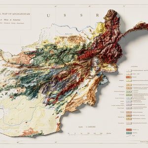 Vintage Afghanistan Map Print – 1969 Geological Shaded Relief Wall Art ...