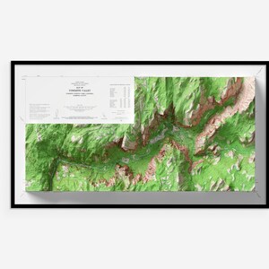 Yosemite Valley - Yosemite National Park, Californië topografische muurkaart poster 1970 vintage herdruk historische kaart met reliëfeffect