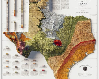 Vintage Texas Geological Map Print – Unique Shaded Relief Wall Art