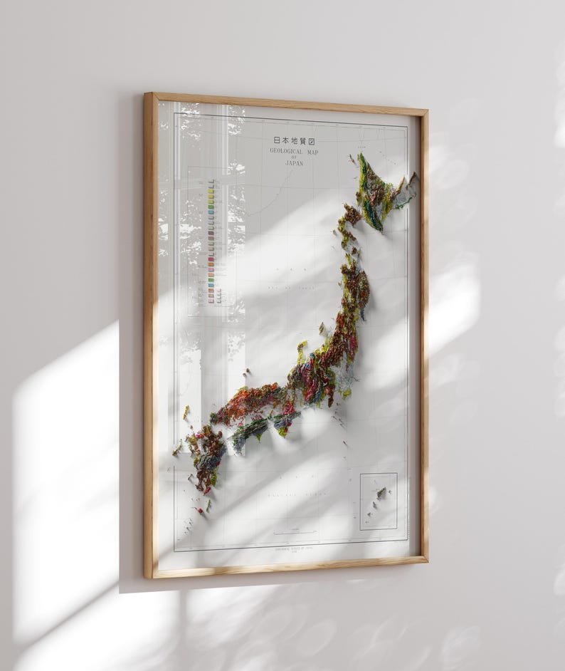 Vintage Japan Geological Map Print, Shaded Relief Wall Art - Etsy