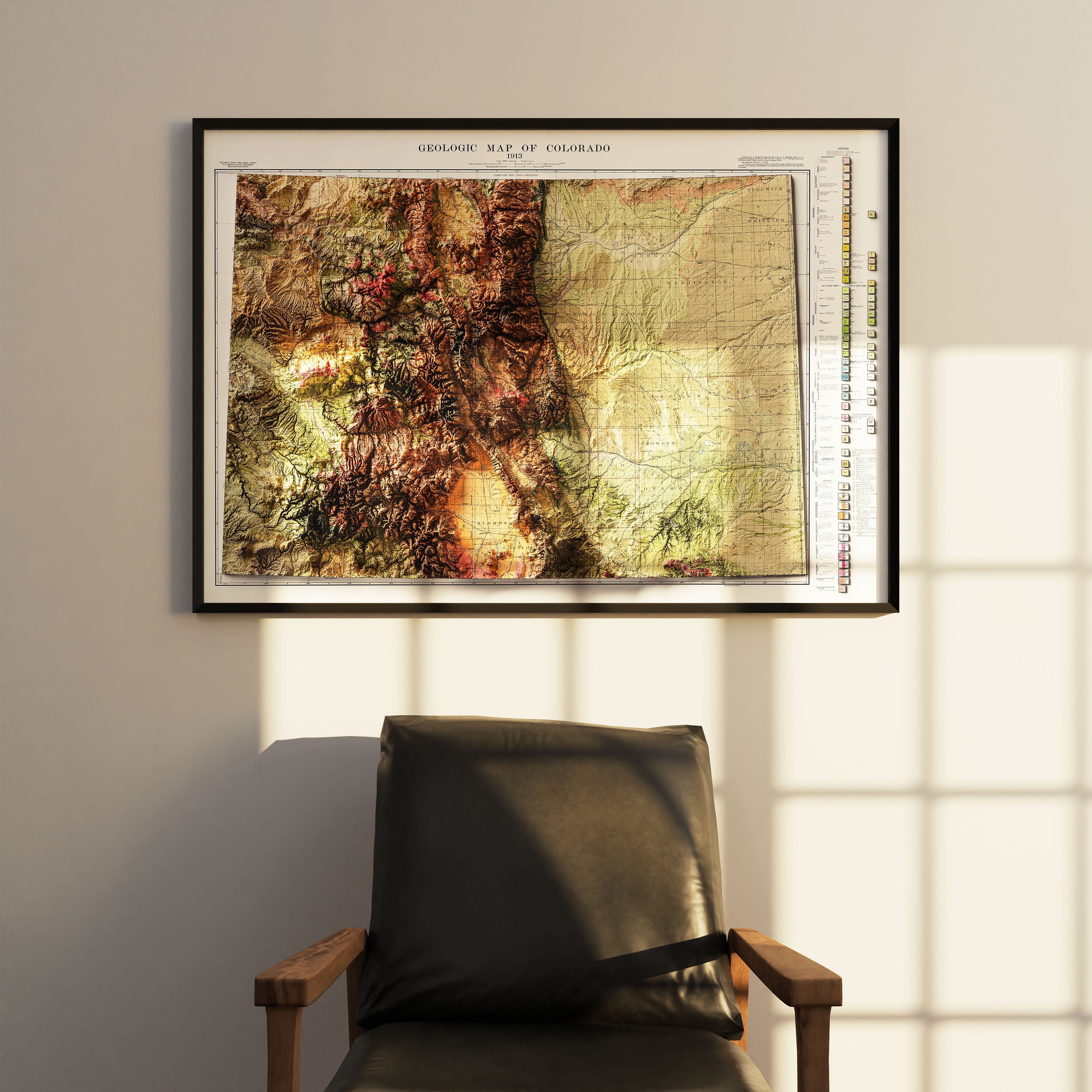 1913 Colorado Geological Map Print, Shaded Relief Style Vintage Wall ...