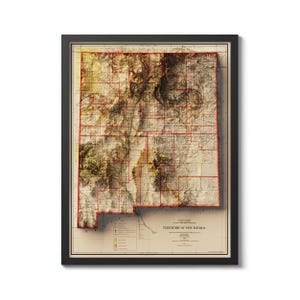 Mapa de Nuevo México, póster de Nuevo México, arte mural de Nuevo México, impresión de Nuevo México, decoración de Nuevo México, reimpresión de mapa histórico vintage, mapa vintage de Nuevo México