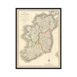Vintage Map Of Ireland 1847, Historic Old Map Antique Style, Wall Art Home Decor, Irish Housewarming Gift