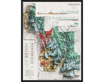 Zion National Park Map 1987-Utah, Vintage Reprint Historical Map With Relief Effect, Vintage Art, Wall Poster