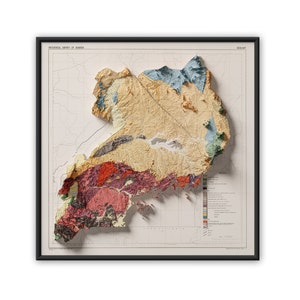 Cartaz do mapa geológico de Uganda 1961 Reimpressão vintage Mapa histórico com efeito de relevo, Arte vintage de Uganda, Cartaz de parede de Uganda, Decoração de Uganda