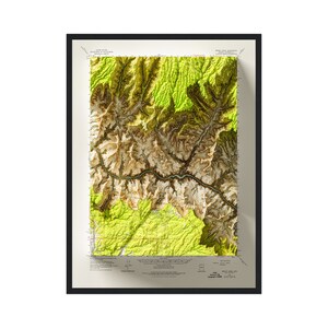 Bright Angels-Grand Canyon Topographic Map Wall Poster, Fine Art Print, Housewarming Gift, Home Decor