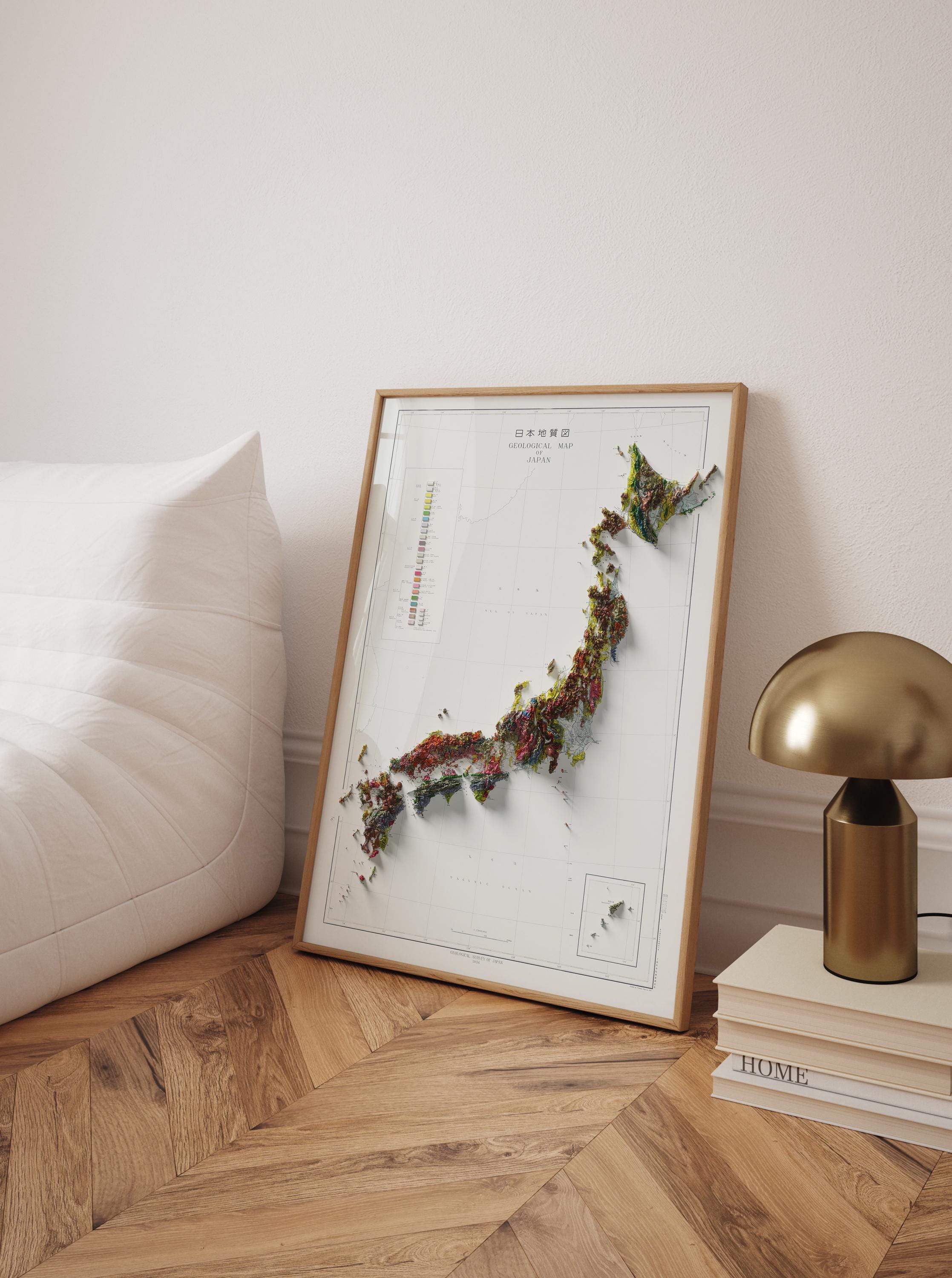 Vintage Japan Geological Map Print, Shaded Relief Wall Art - Etsy
