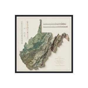 Vintage West Virginia Geologische Karte 1932, West Virginia Vintage Reprint historische Karte mit Reliefeffekt,