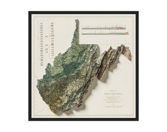 Vintage West Virginia Geologic Map 1932, West Virginia Vintage Reprint Historical Map With Relief Effect,