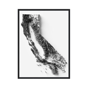 Kalifornien Karte mit Reliefeffekt, moderne Kunst, minimalistischer Stil, Wanddekoration, schattige Reliefkarte, kalifornische Geschenke, hochauflösende Karte