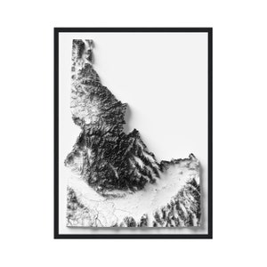 Idaho Map With Relief Effect, Idaho Elevation Map, Modern Art, Minimalist Style, Wall Decor, Idaho Shaded Relief Map, Idaho Gifts